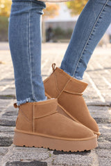 Camel leather suede flatform comfort ankle boots