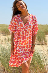 Pink Leopard Print V-Neck Sundress