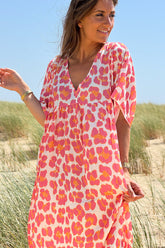 Pink Leopard Print V-Neck Sundress