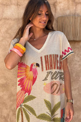 Olive Tropical Parrot Print Glitter Knit Caftan
