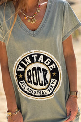 Olive Vintage Rock V-Neck T-Shirt Dress