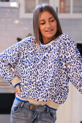 Cream and Royal Blue Leopard Print Jumper