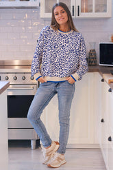 Cream and Royal Blue Leopard Print Jumper
