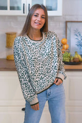 Cream and Olive Green Leopard Print Jumper