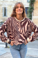 Brown Abstract Zebra Knit Jumper