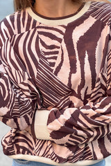 Brown Abstract Zebra Knit Jumper