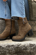 Olive Studded Suedette Ankle Boots with Buckle