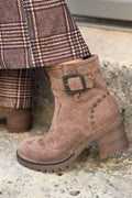 Taupe Studded Suedette Ankle Boots with Buckle