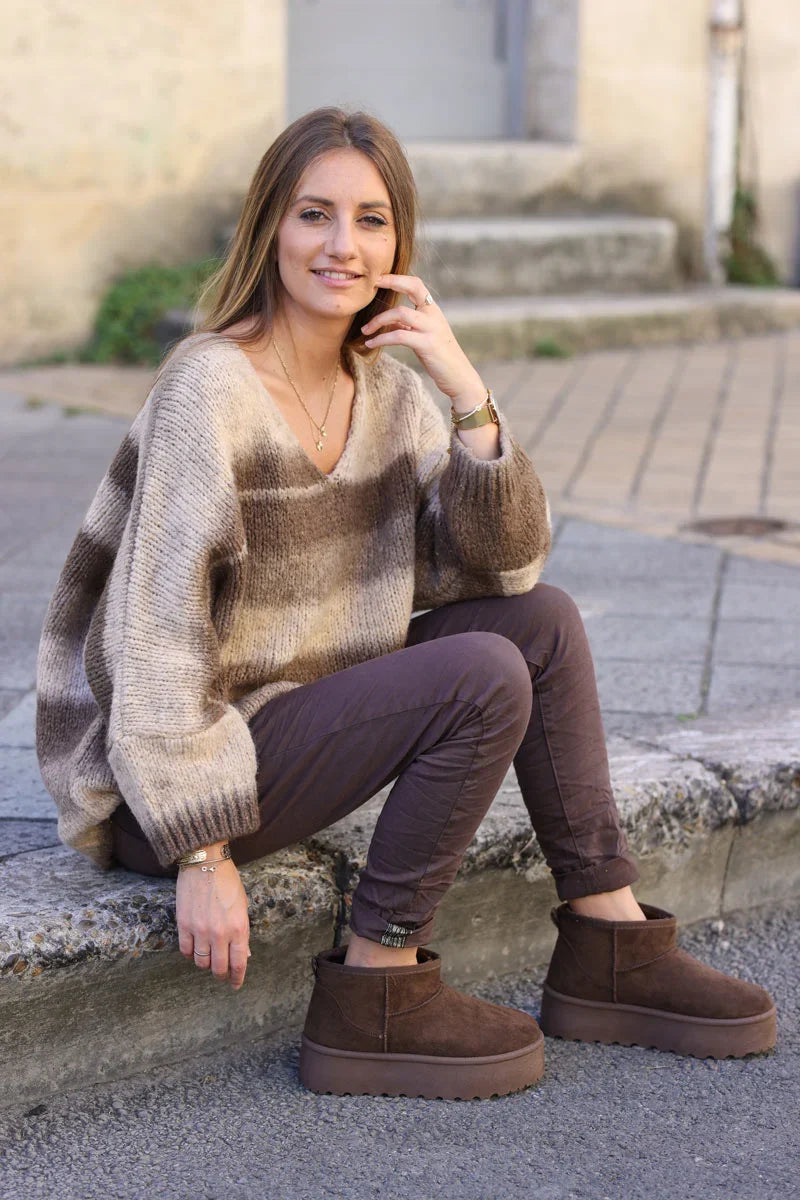 Hannah Brown chocolate Suedette Platform Comfort Mini Boots
