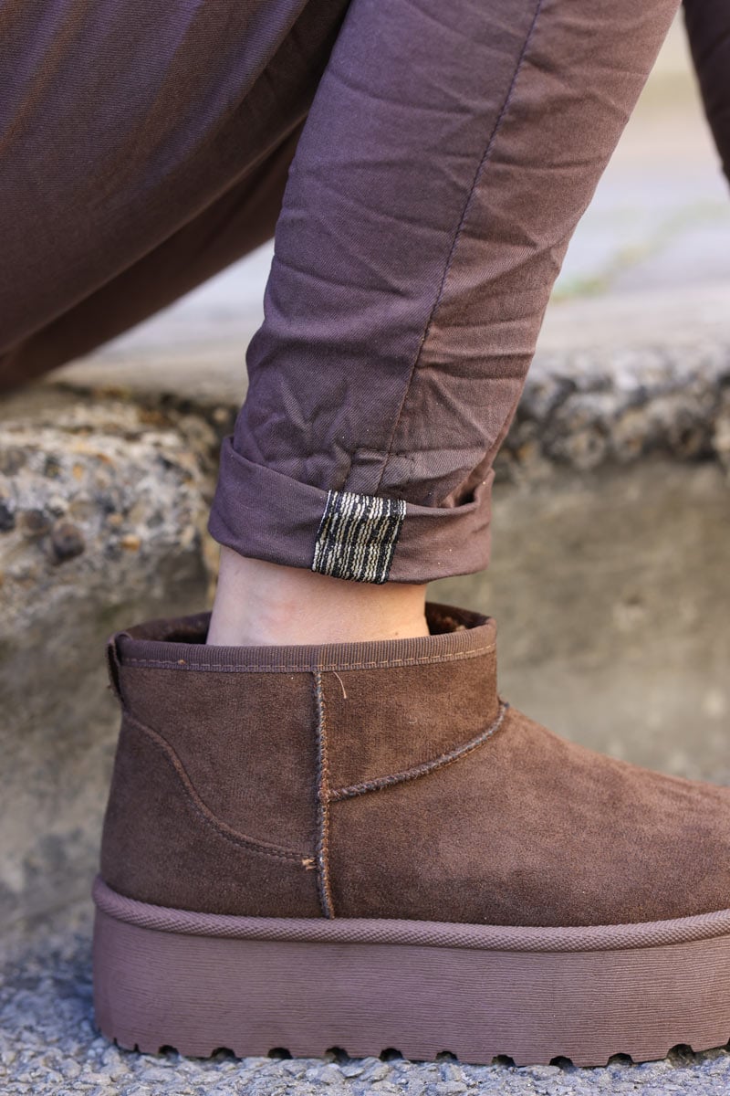 Hannah Brown chocolate Suedette Platform Comfort Mini Boots
