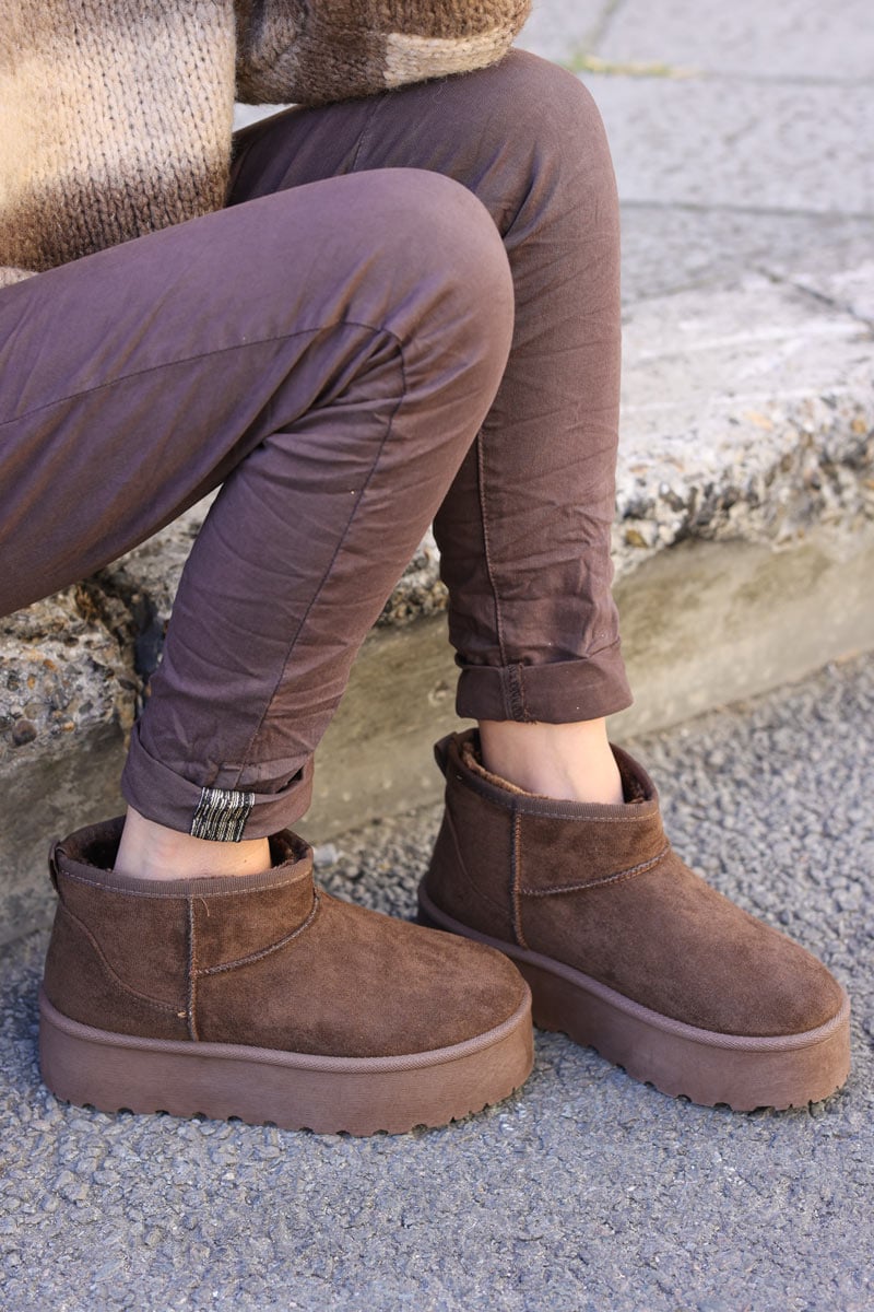 Hannah Brown chocolate Suedette Platform Comfort Mini Boots
