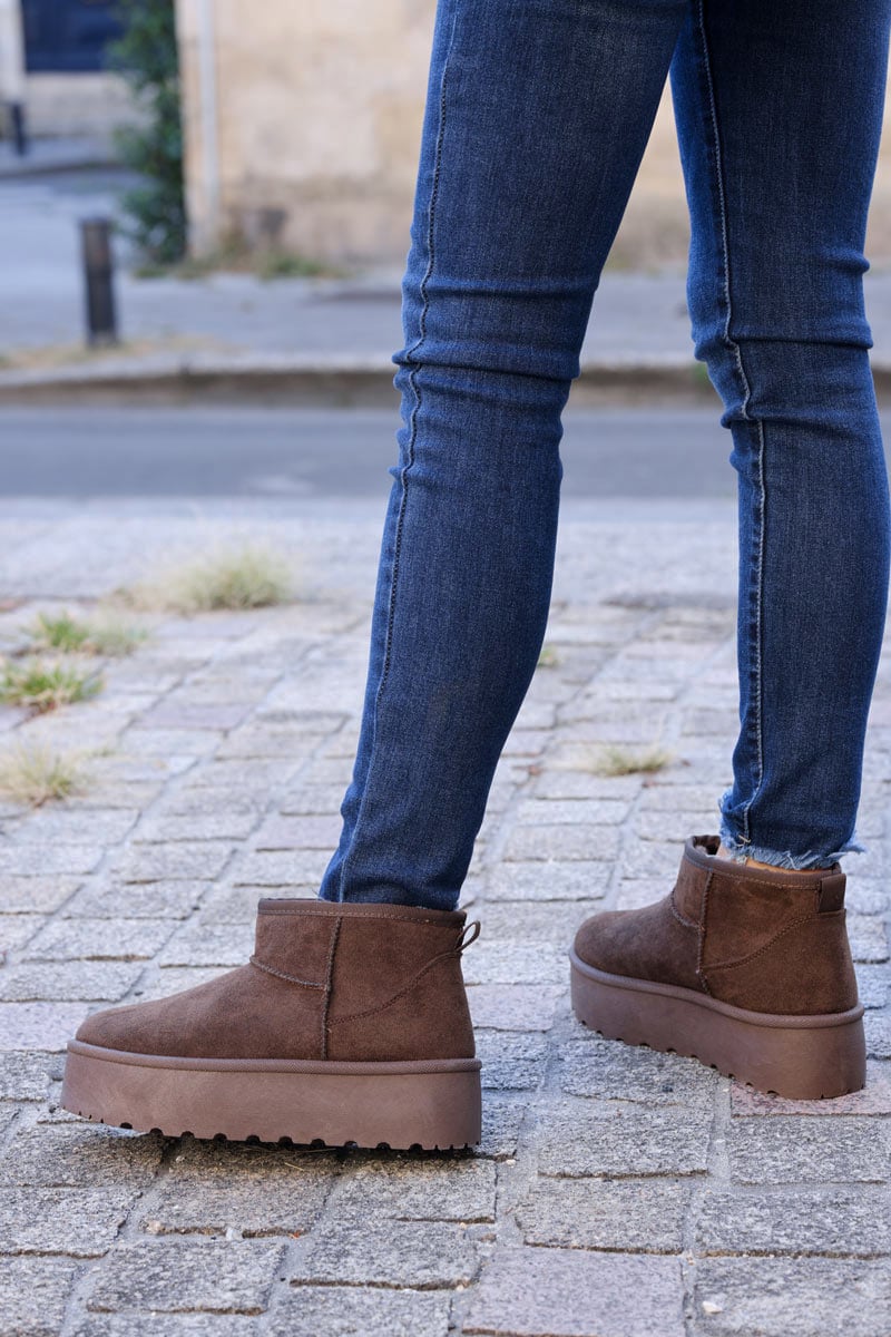Hannah Brown chocolate Suedette Platform Comfort Mini Boots