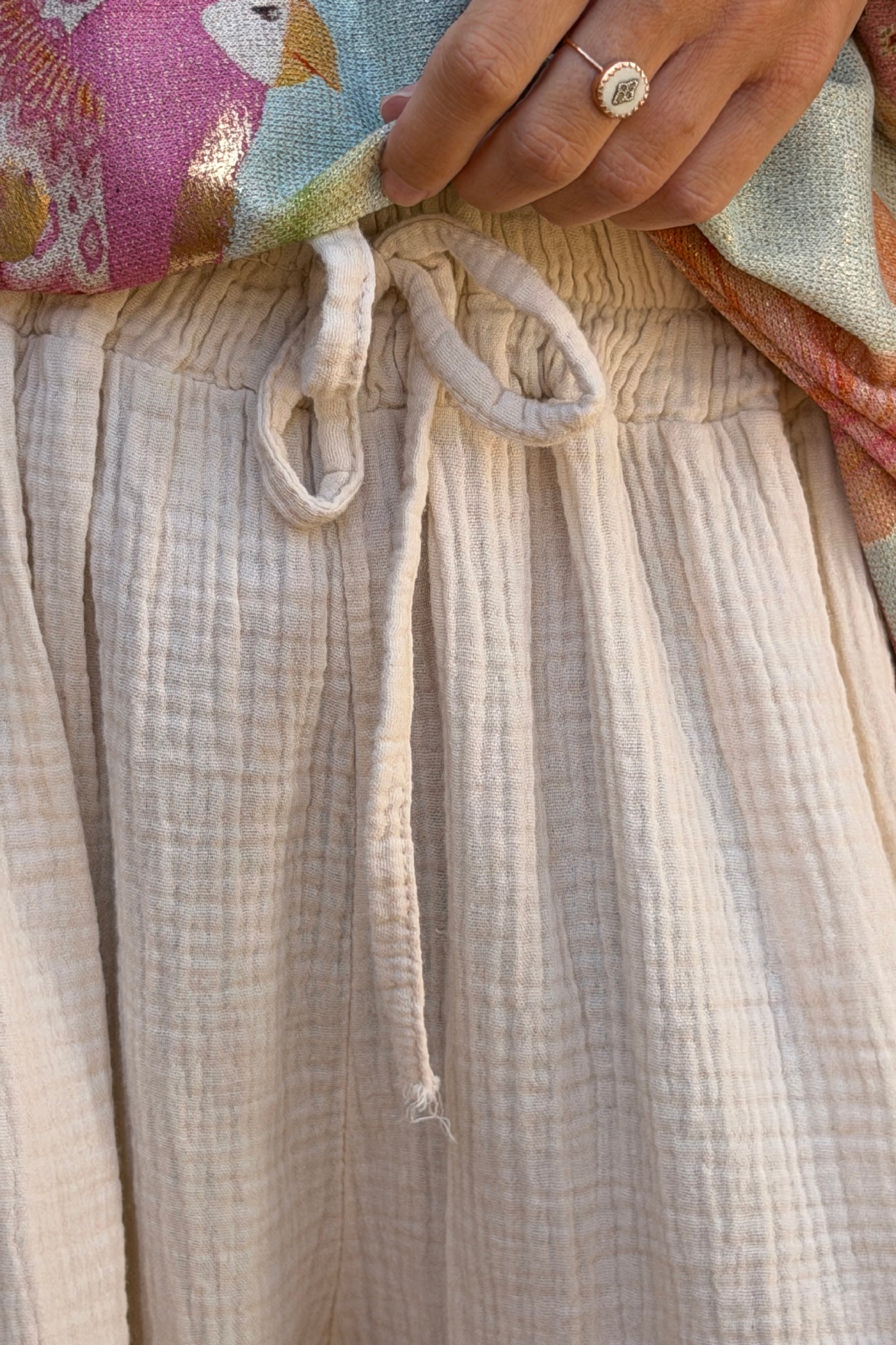 Beige Crinkle Gauze Pull-On Pant
