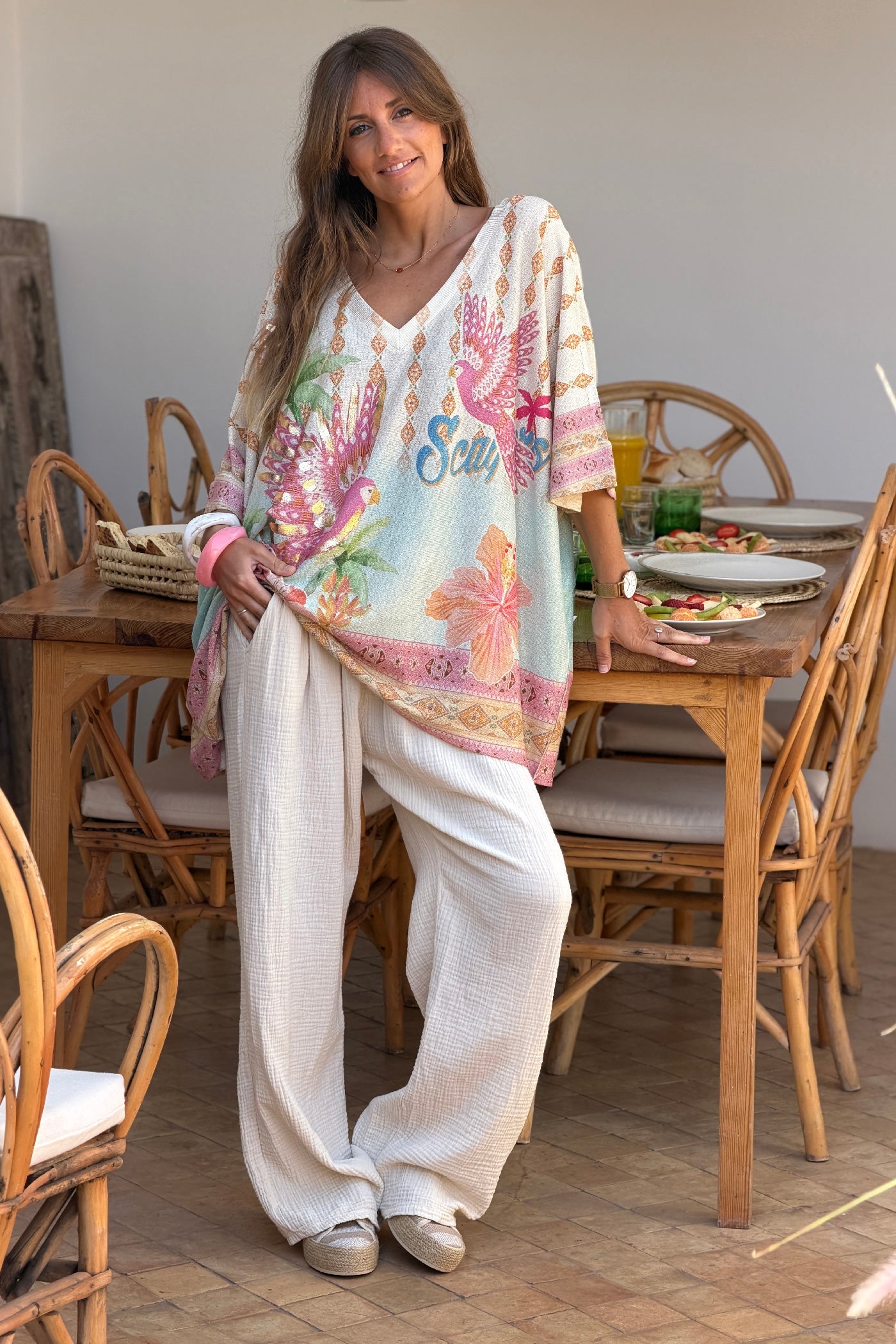 Beige Crinkle Gauze Pull-On Pant