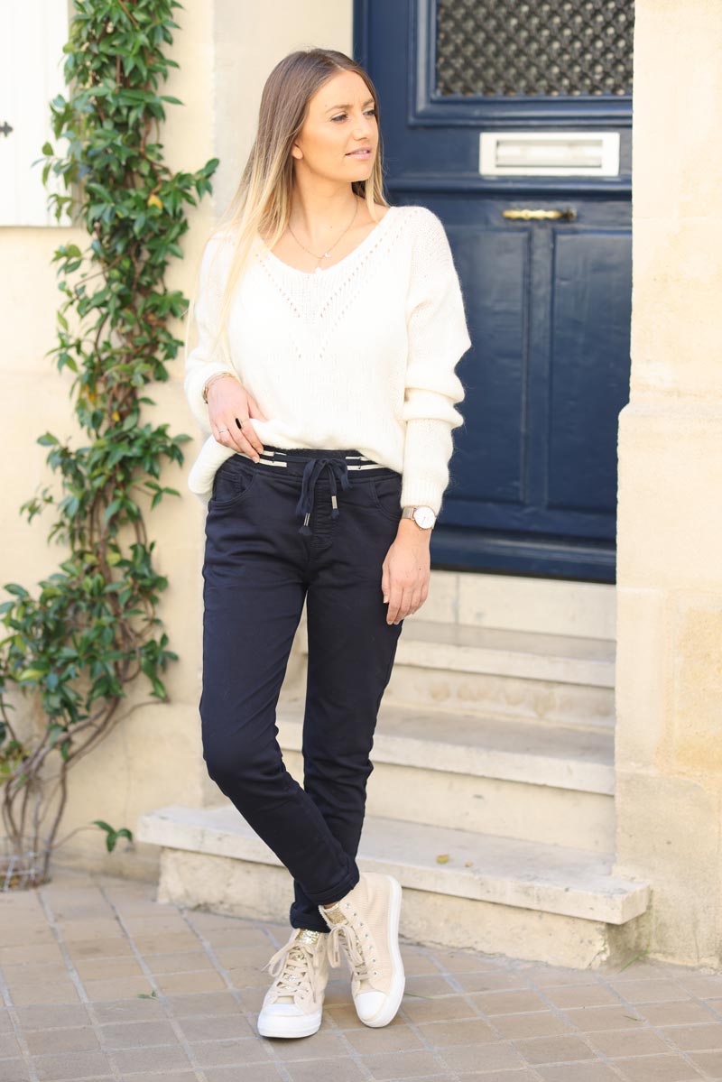 Navy blue comfort stretch slim fit trousers