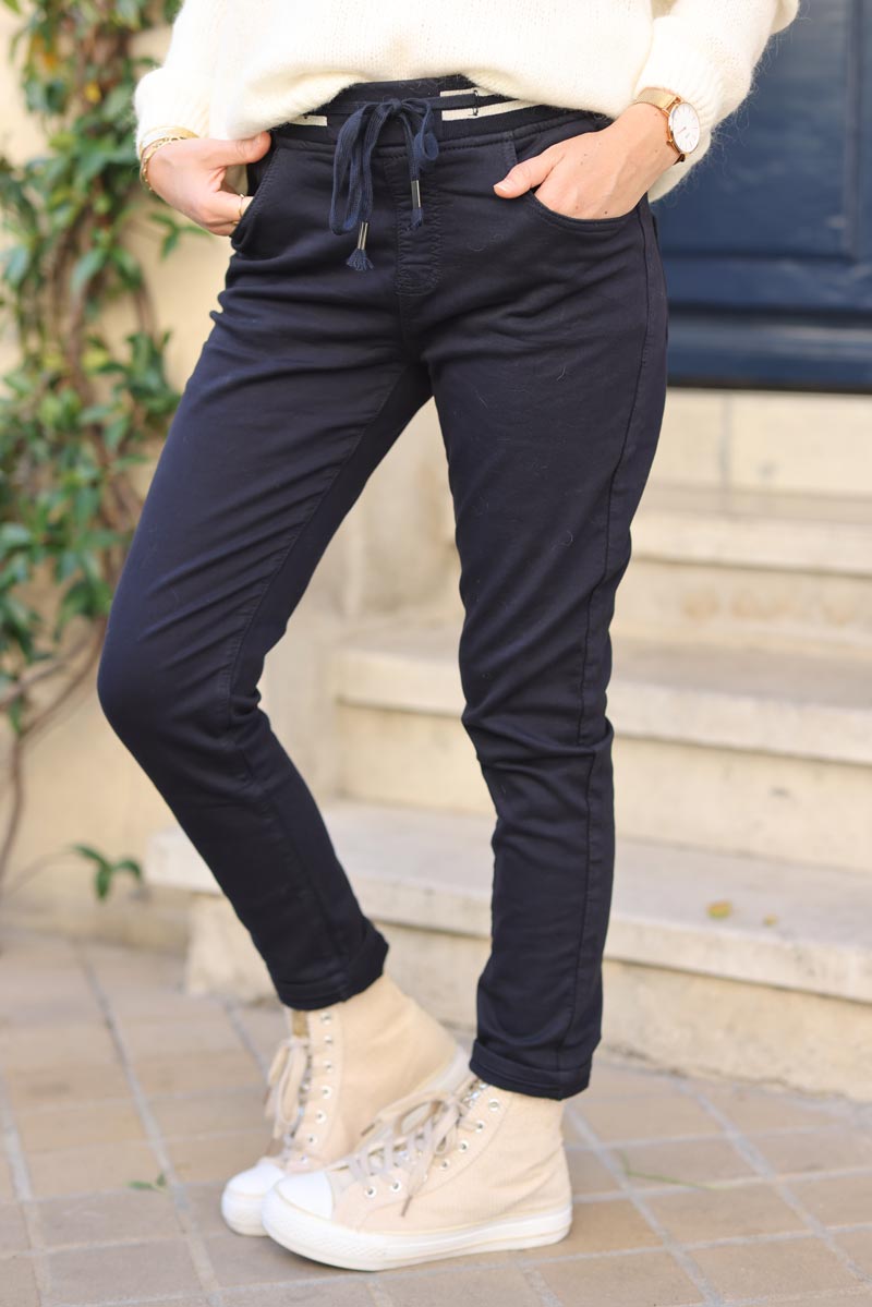 Navy blue comfort stretch slim fit trousers
