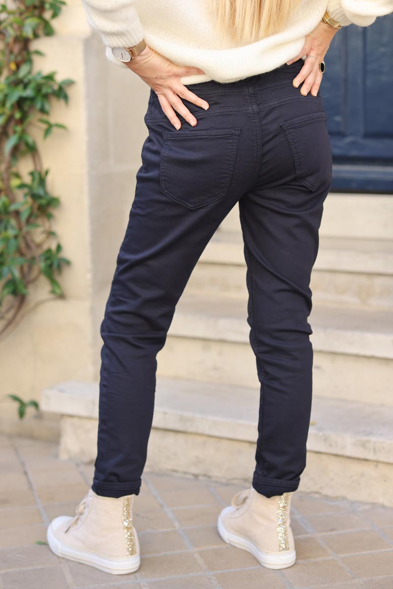 Navy blue comfort stretch slim fit trousers