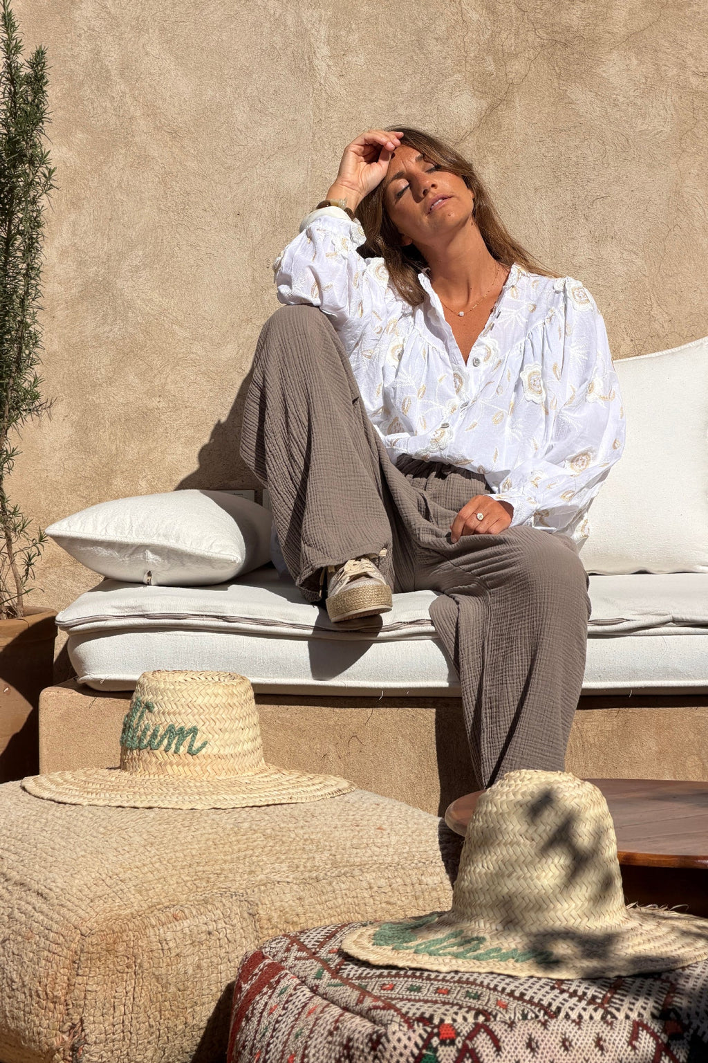 Brown Crinkle Gauze Pull-On Pant