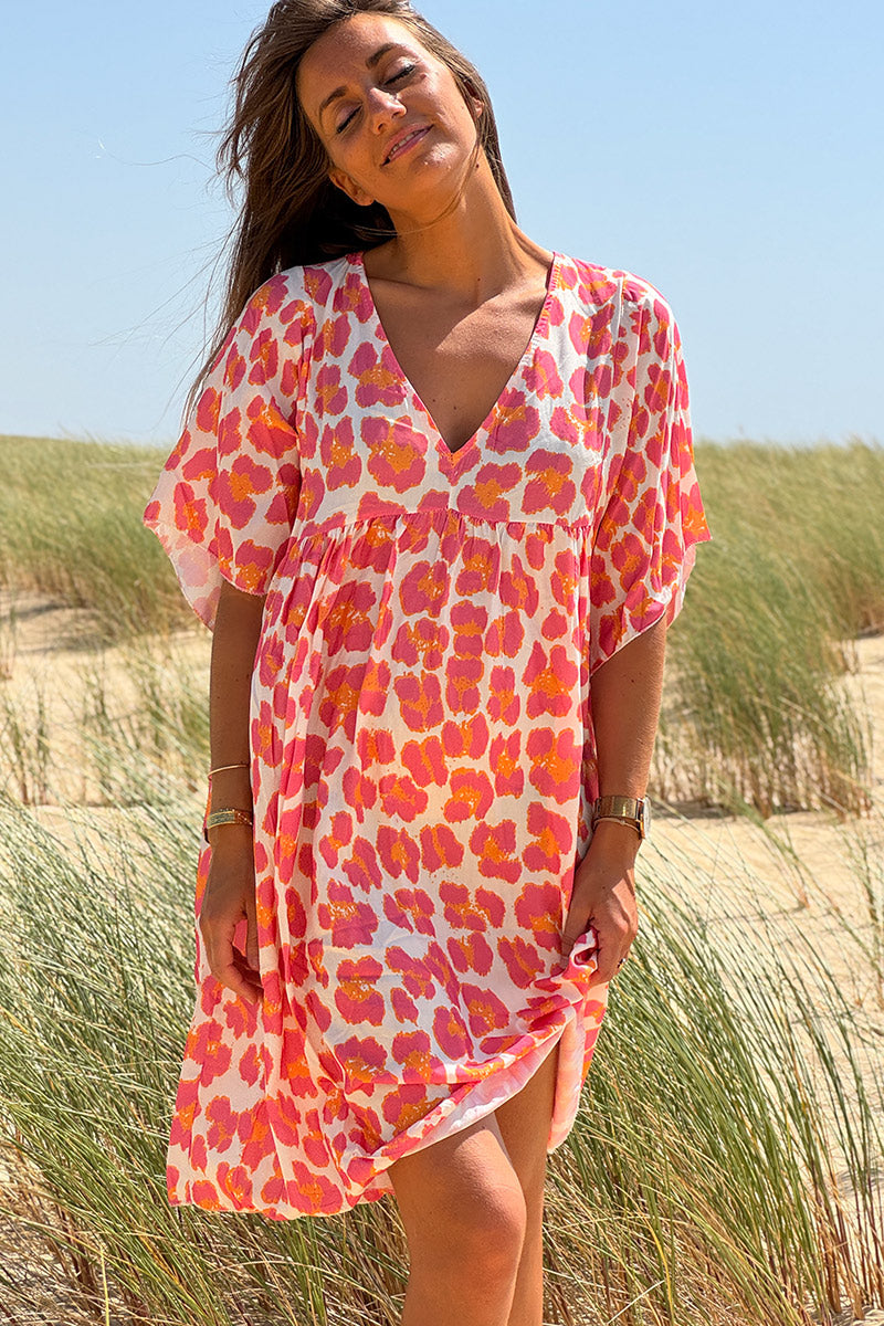 Pink Leopard Print V-Neck Sundress
