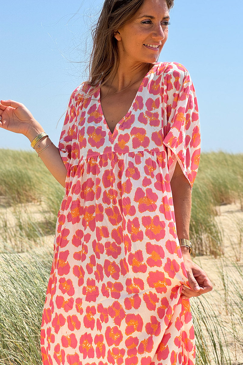 Pink Leopard Print V-Neck Sundress