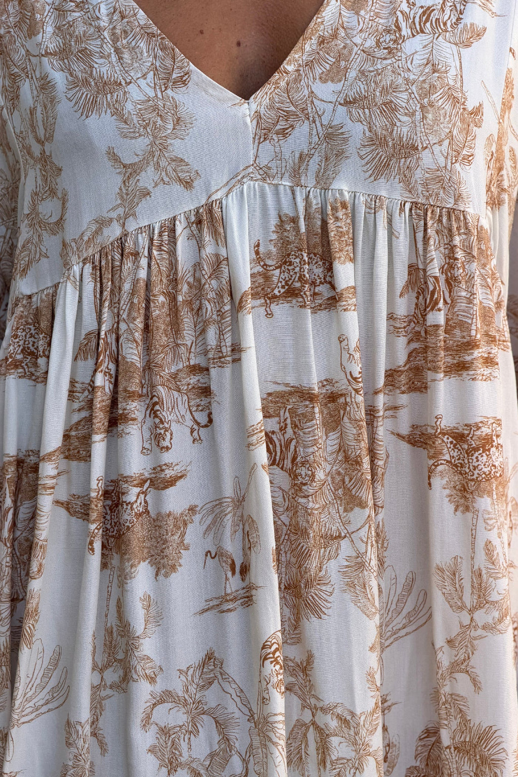Cream and Beige Toile de Jouy Viscose Dress