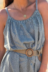 Olive Crinkle Stripe Strappy Sun Dress