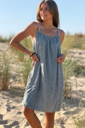 Olive Crinkle Stripe Strappy Sun Dress