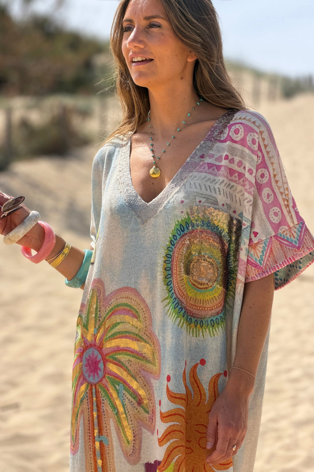 Cream “Today Will Be Great” Glitter Knit Caftan