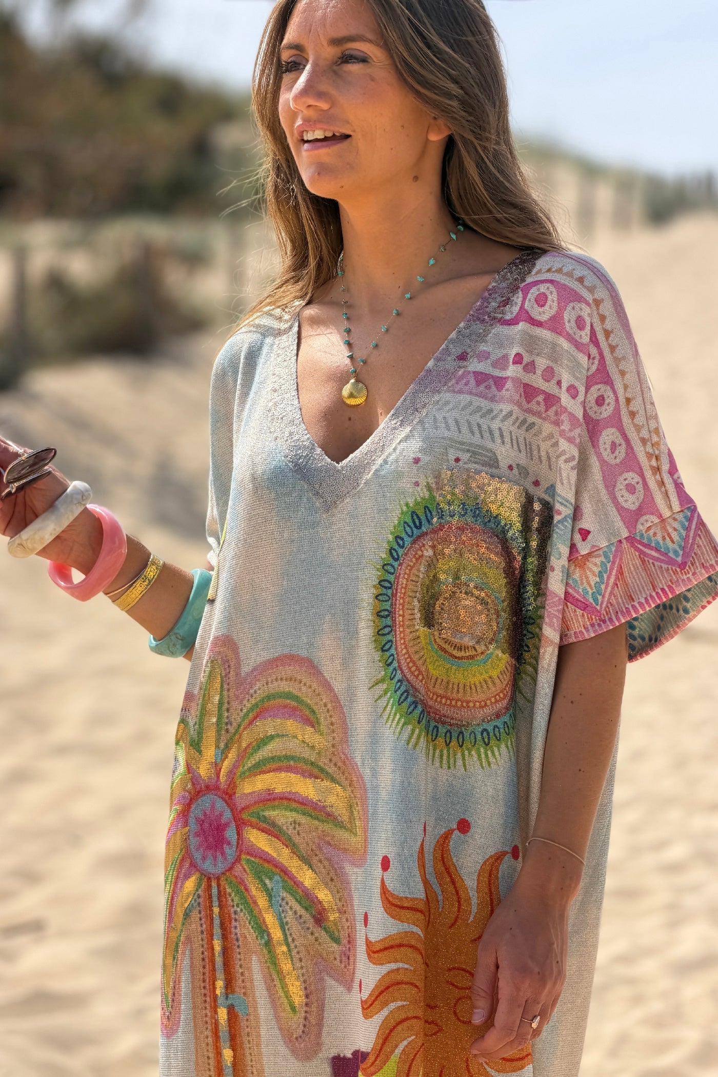 Cream “Today Will Be Great” Glitter Knit Caftan