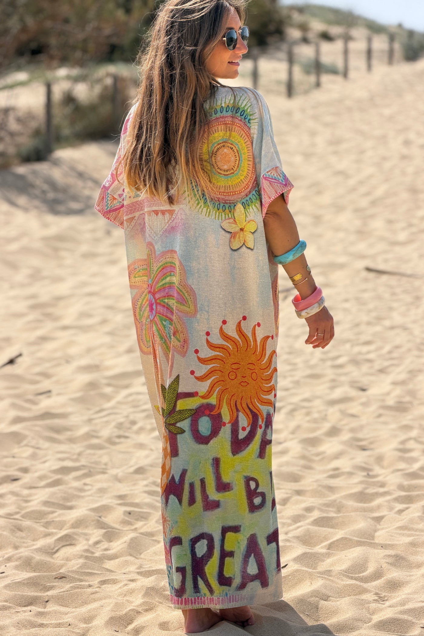 Cream “Today Will Be Great” Glitter Knit Caftan