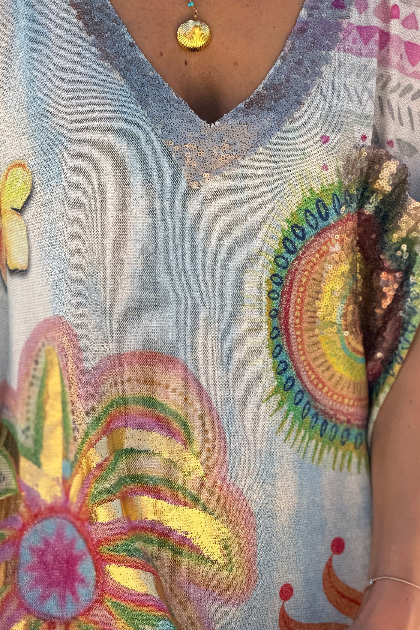 Cream “Today Will Be Great” Glitter Knit Caftan