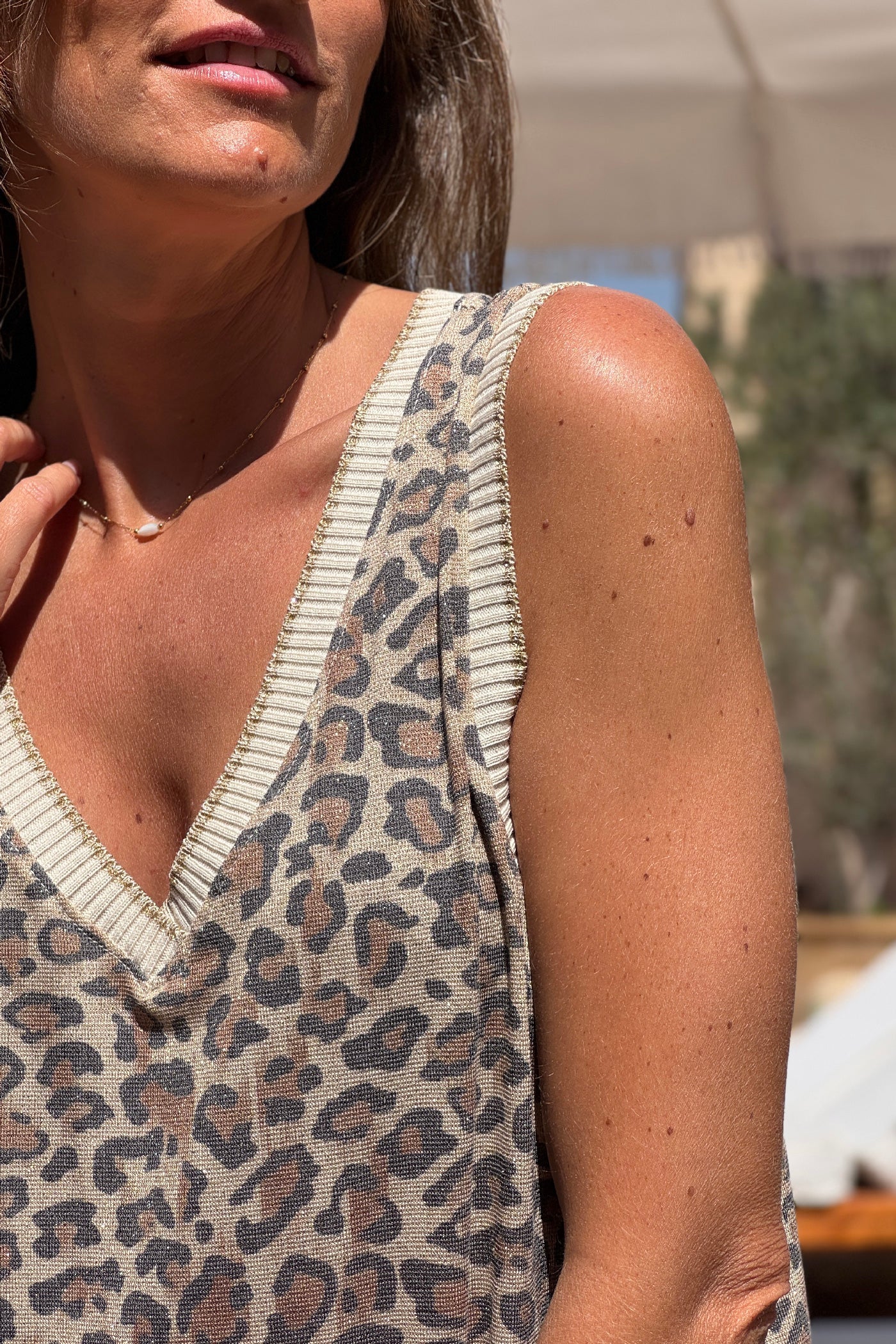Leopard Print Sleeveless V-Neck Maxi Dress