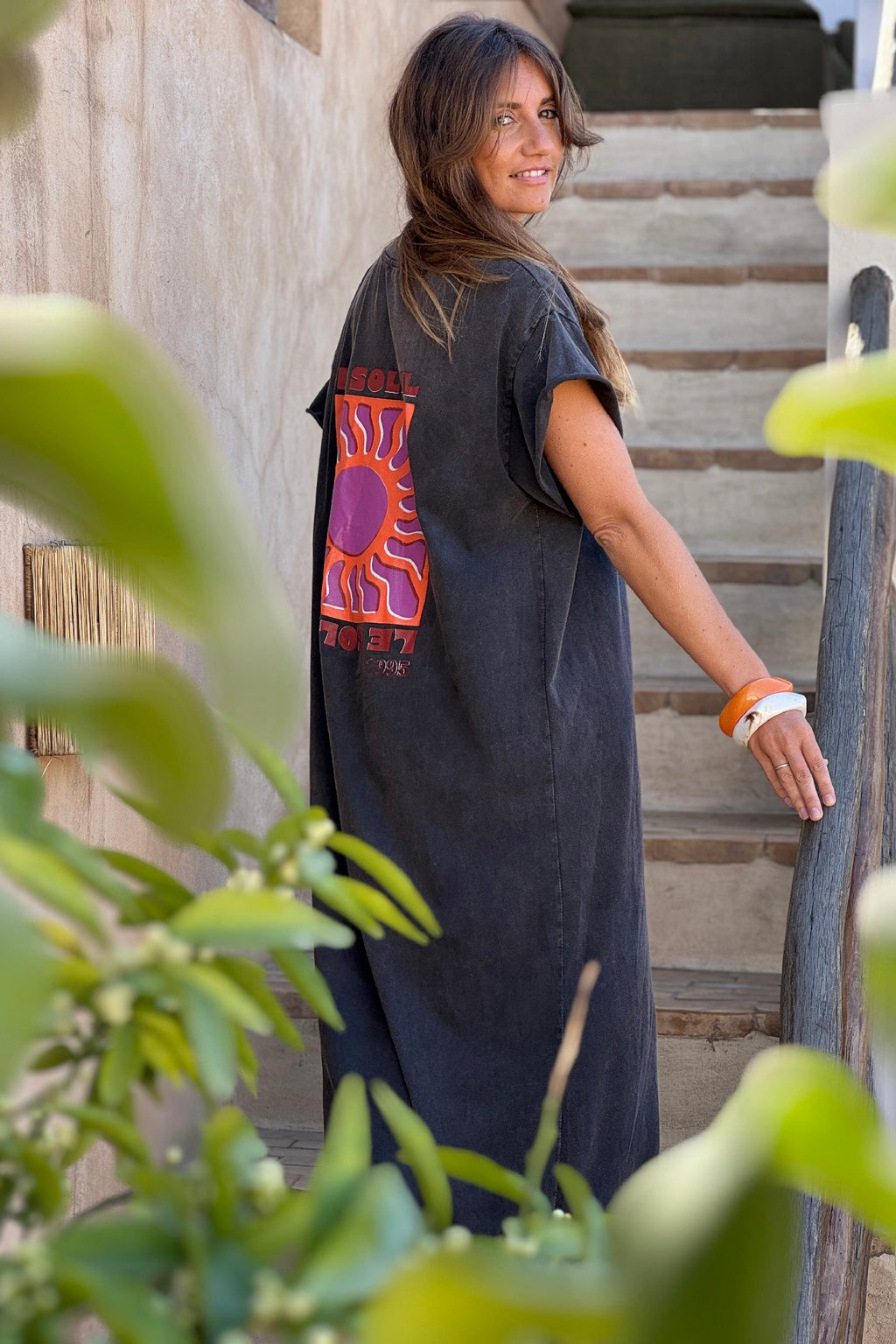 Gray Le Soleil V-Neck T-Shirt Dress