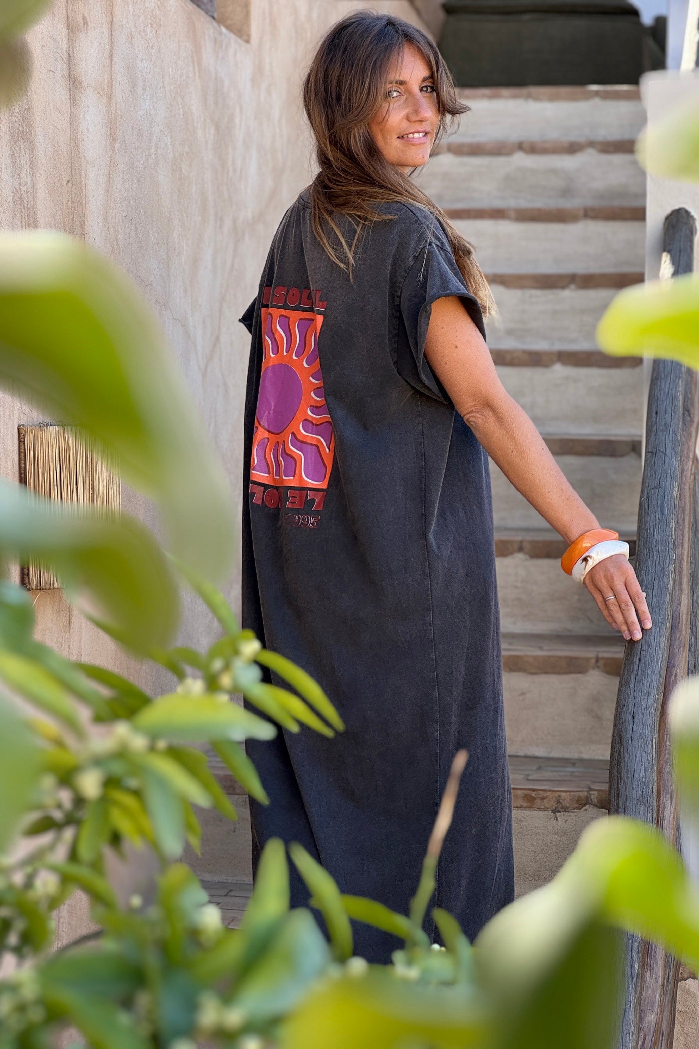 Gray Le Soleil V-Neck T-Shirt Dress