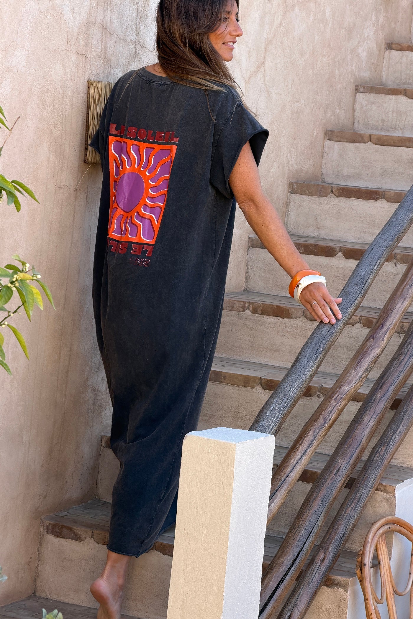 Gray Le Soleil V-Neck T-Shirt Dress