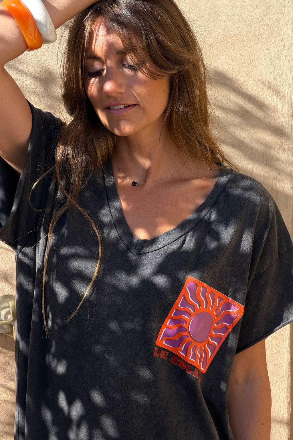 Gray Le Soleil V-Neck T-Shirt Dress