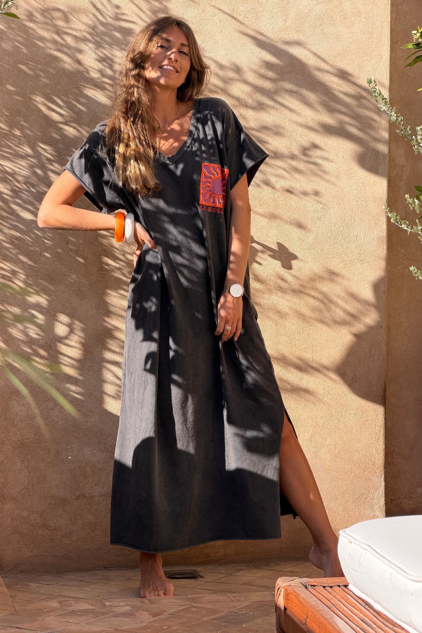 Gray Le Soleil V-Neck T-Shirt Dress
