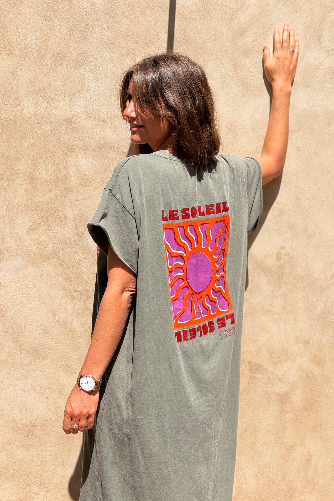 Olive Le Soleil V-Neck T-Shirt Dress