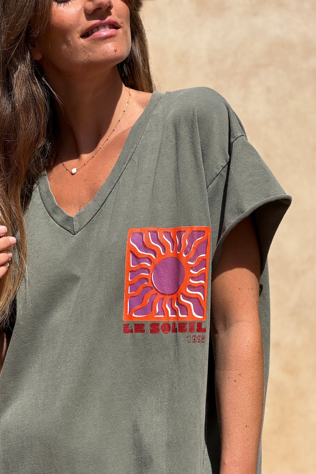 Olive Le Soleil V-Neck T-Shirt Dress