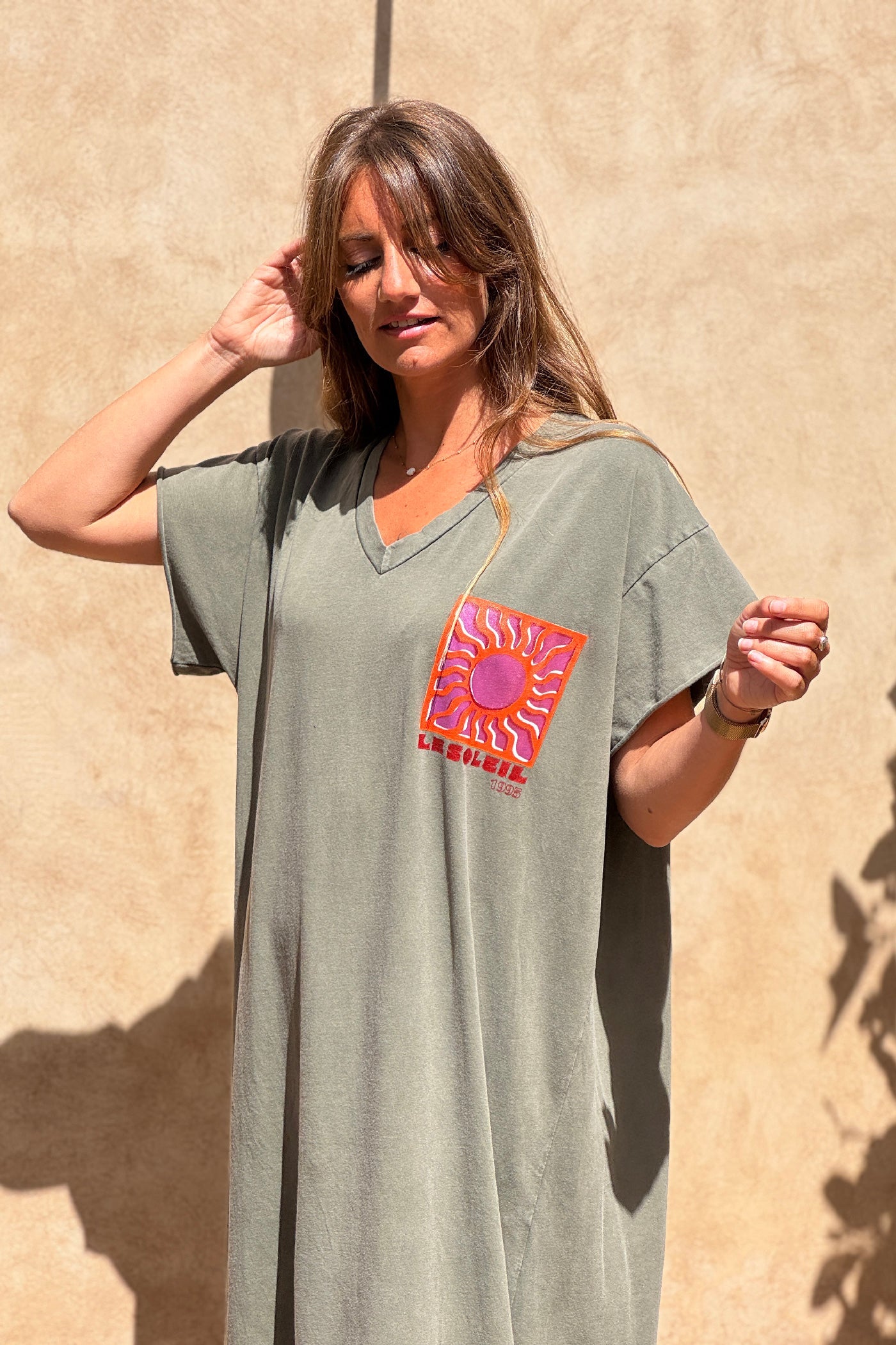 Olive Le Soleil V-Neck T-Shirt Dress