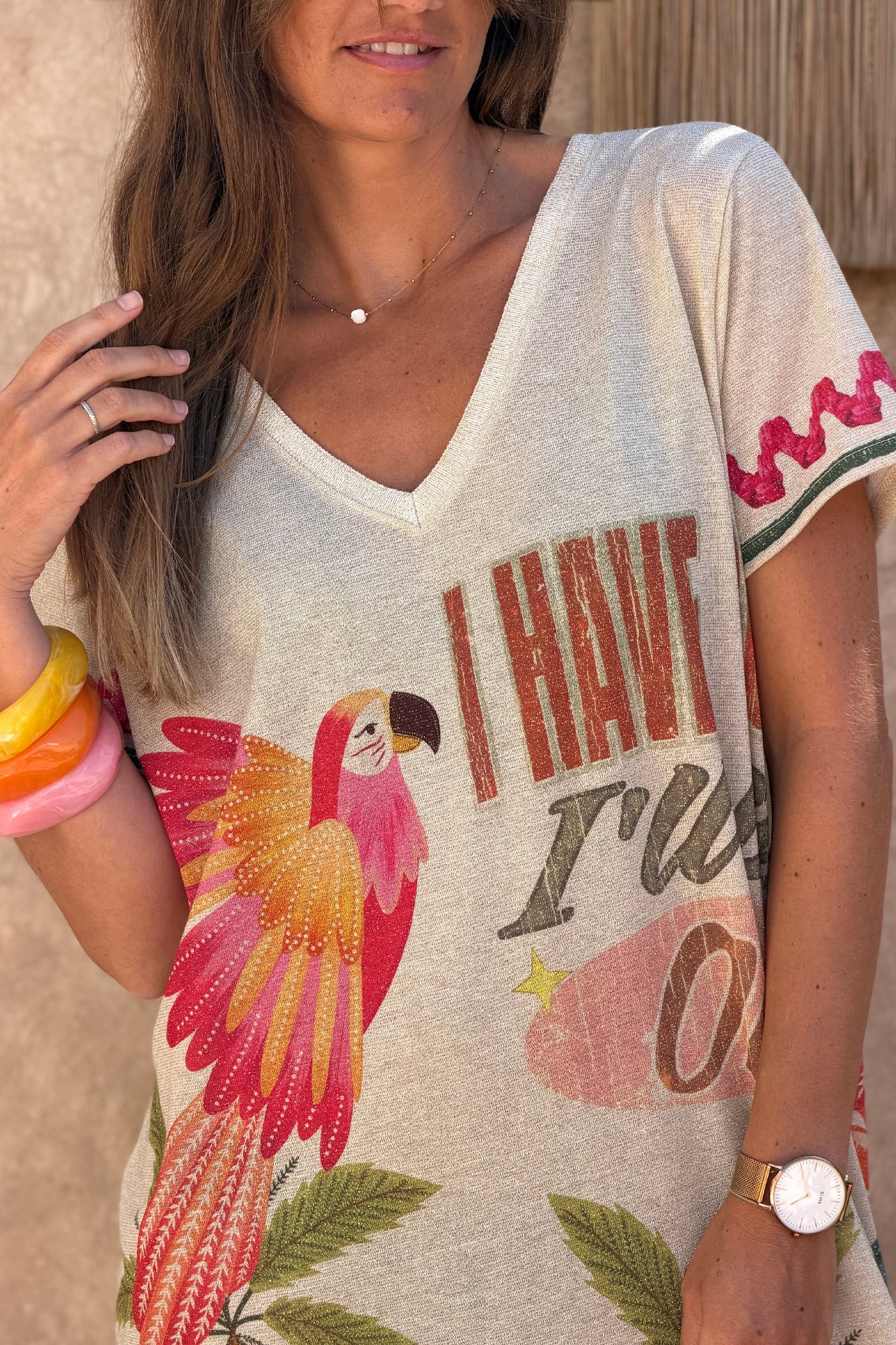 Olive Tropical Parrot Print Glitter Knit Caftan