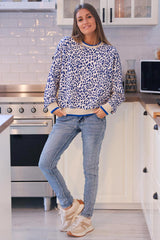 Cream and Royal Blue Leopard Print Jumper