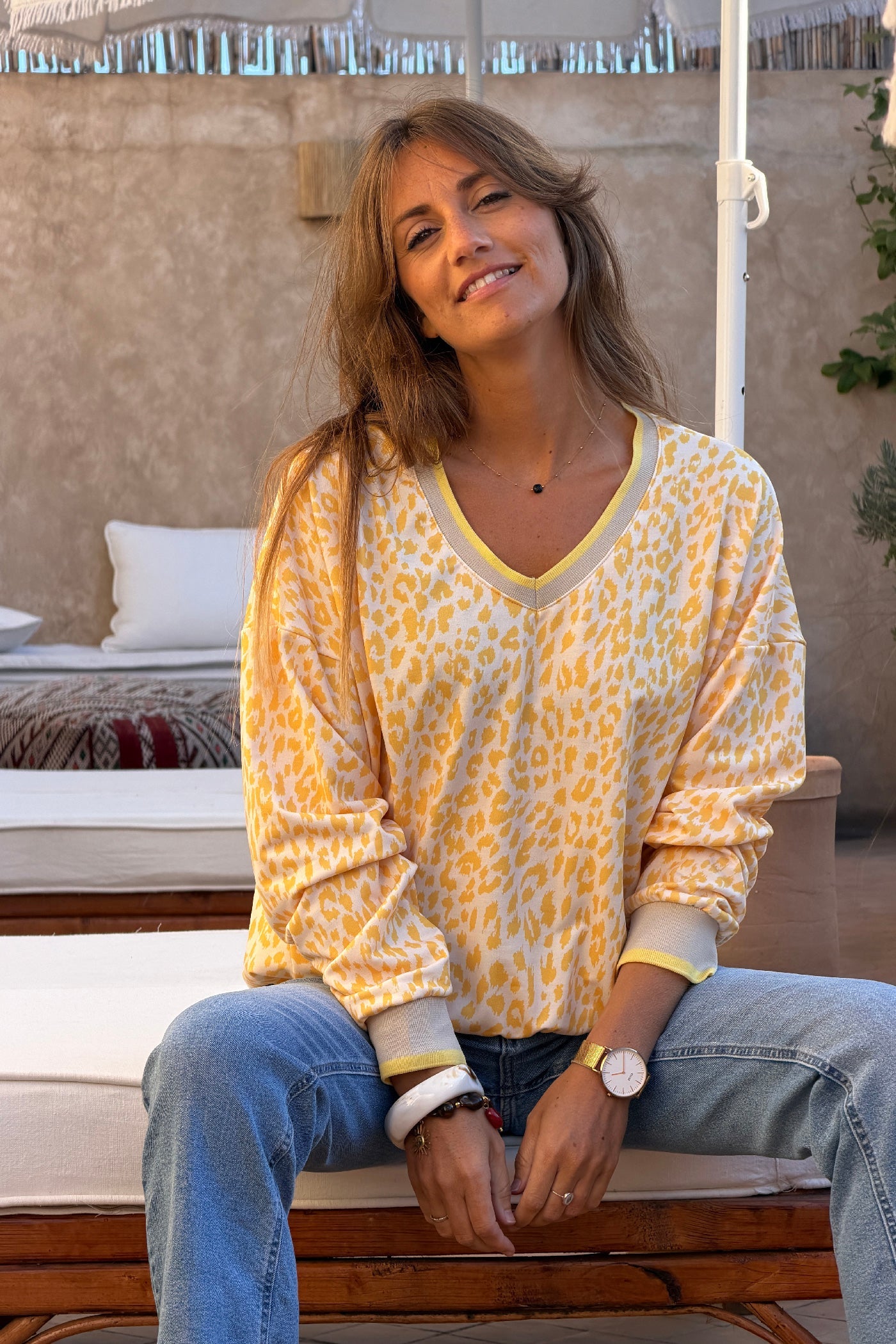 Cream and Yellow Leopard Print Jumper