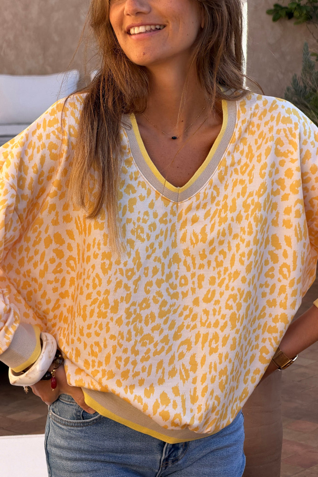 Cream and Yellow Leopard Print Jumper