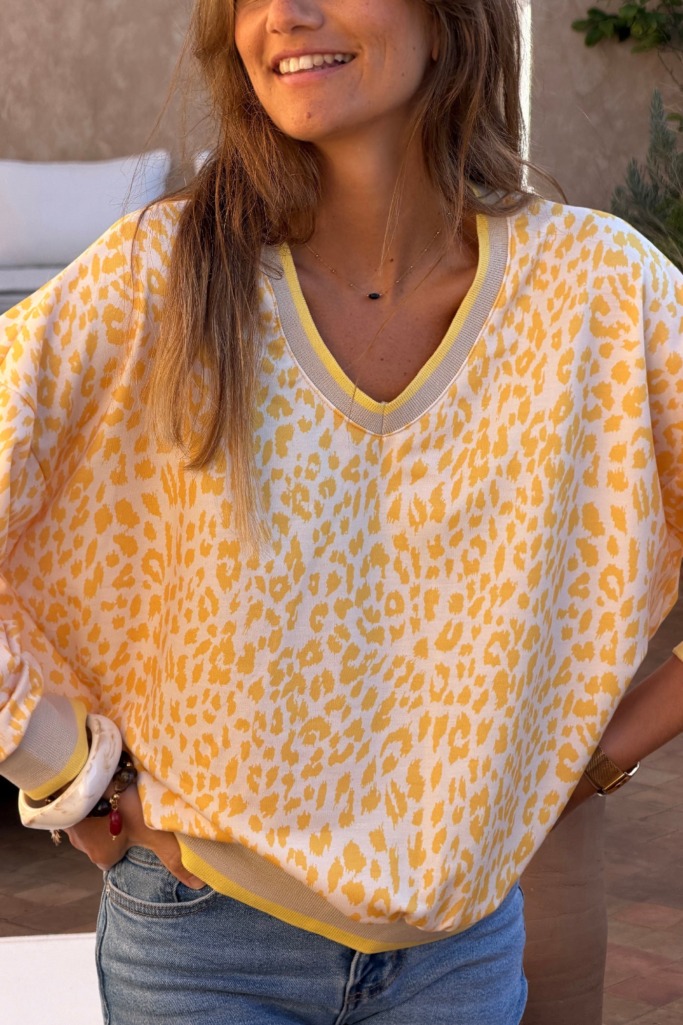 Cream and Yellow Leopard Print Jumper