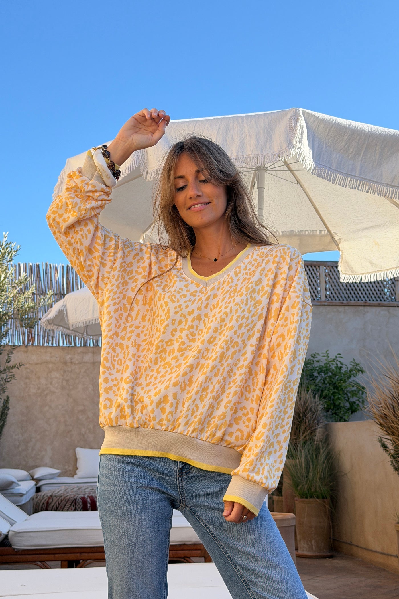 Cream and Yellow Leopard Print Jumper