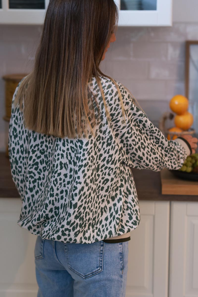 Cream and Olive Green Leopard Print Jumper
