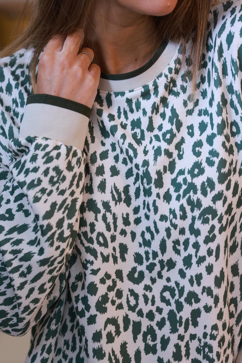 Cream and Olive Green Leopard Print Jumper