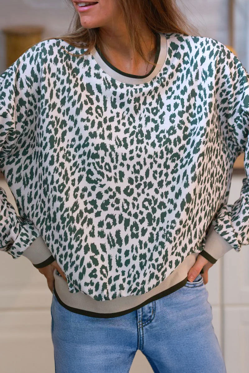 Cream and Olive Green Leopard Print Jumper