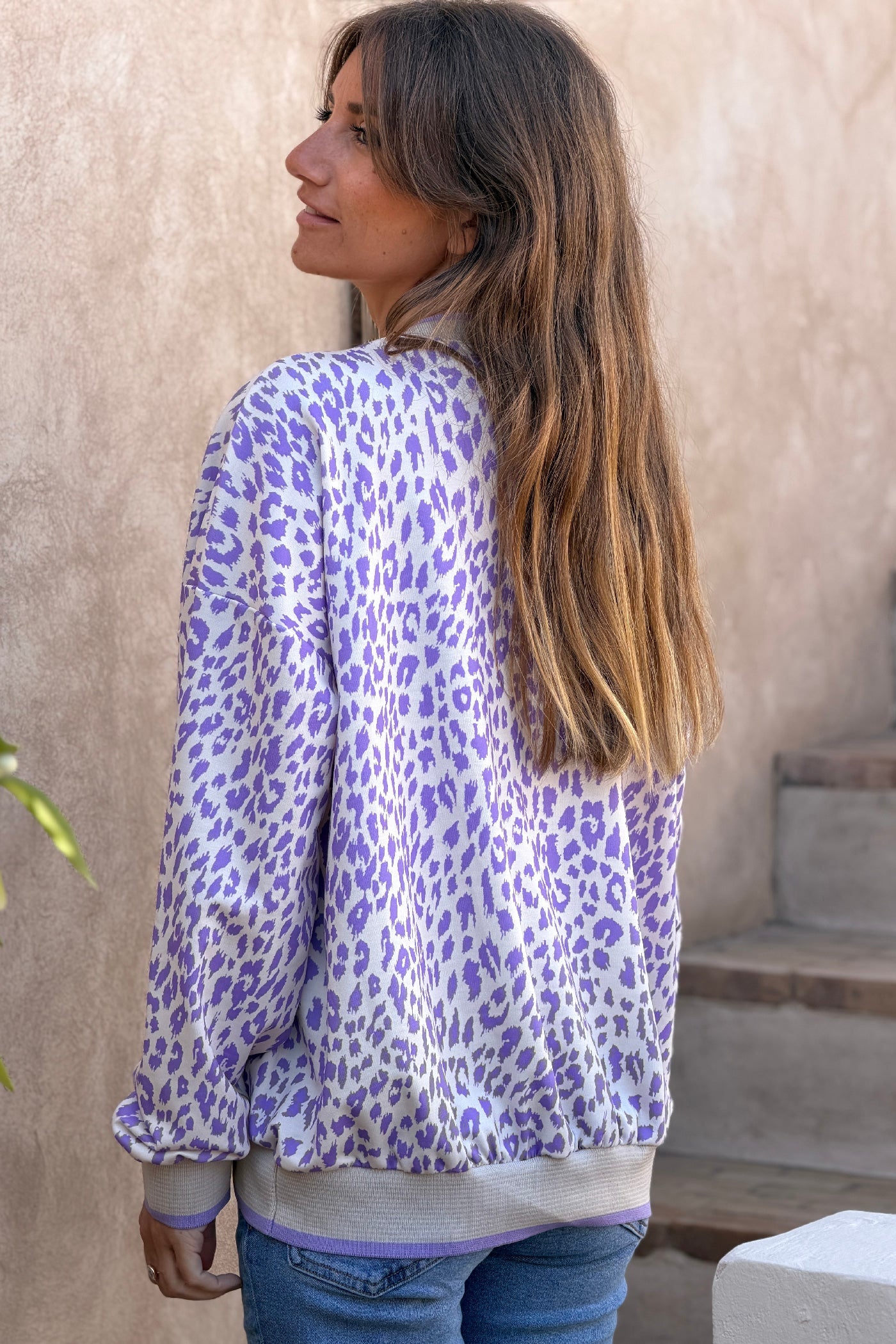 Cream and Purple Leopard Print Jumper